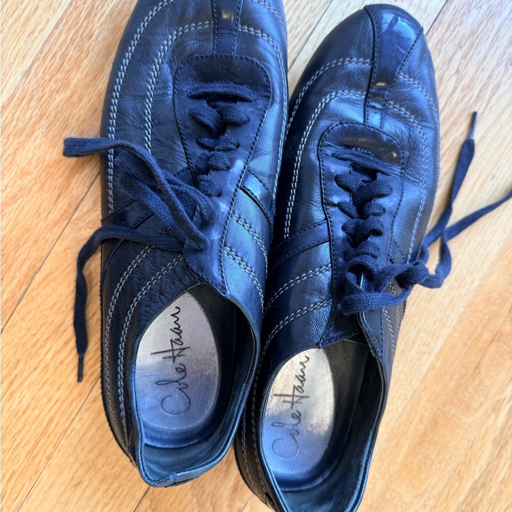 Cole Haan Nike Air Leather Sneakers Black Lace Up Womens Size 8B